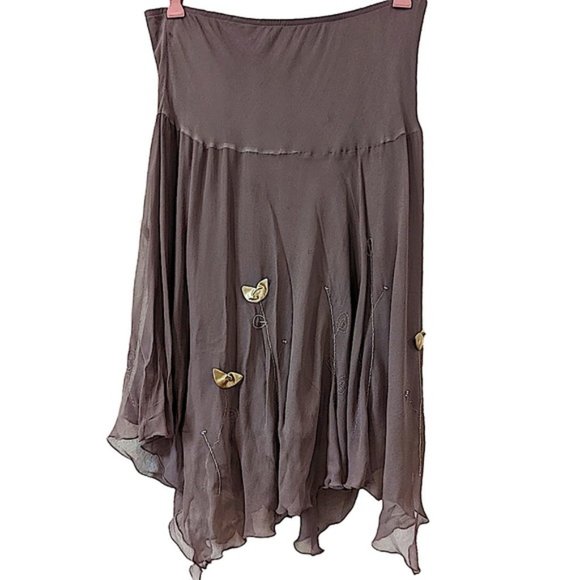 Lapis Mocha Silk Asymmetrical Hem Skirt Size Large - Picture 2 of 7